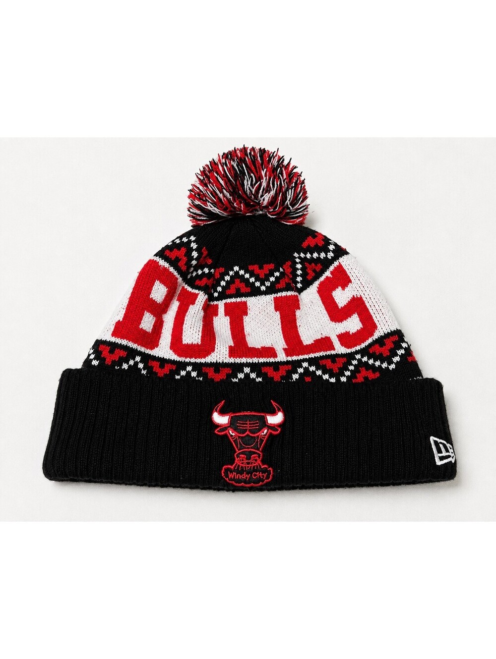 Chicago Bulls New Era Hardwood Classics Pom Beanie Black Red NBA